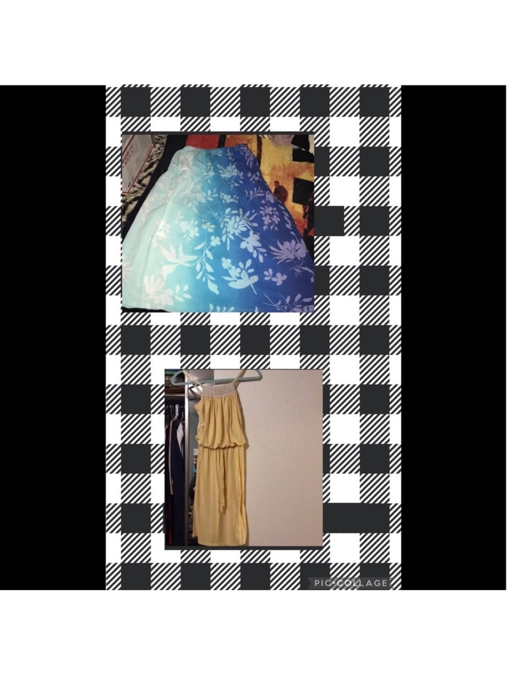 Blue Floral A-Line Skirt and yellow dress vintage bundle